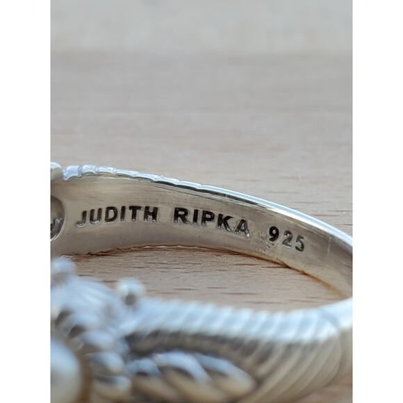 Judith Ripka Sterling Silver 925 Three Pearl Band Ring Size 8 - Picture 4 of 7